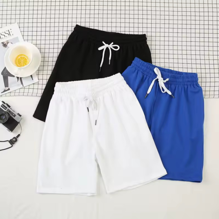 Casual Shorts Long Style Drawstring Simple Wear Unisex Shorts