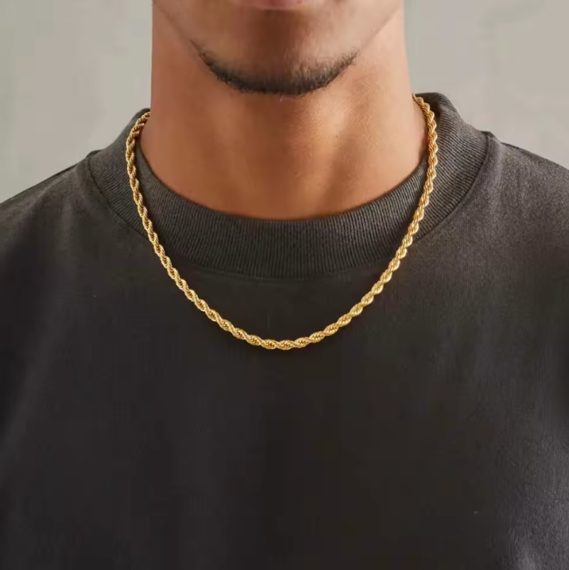 Real 18k Gold Plated Steel Golden Luxury Rope Chain Unisex Necklace