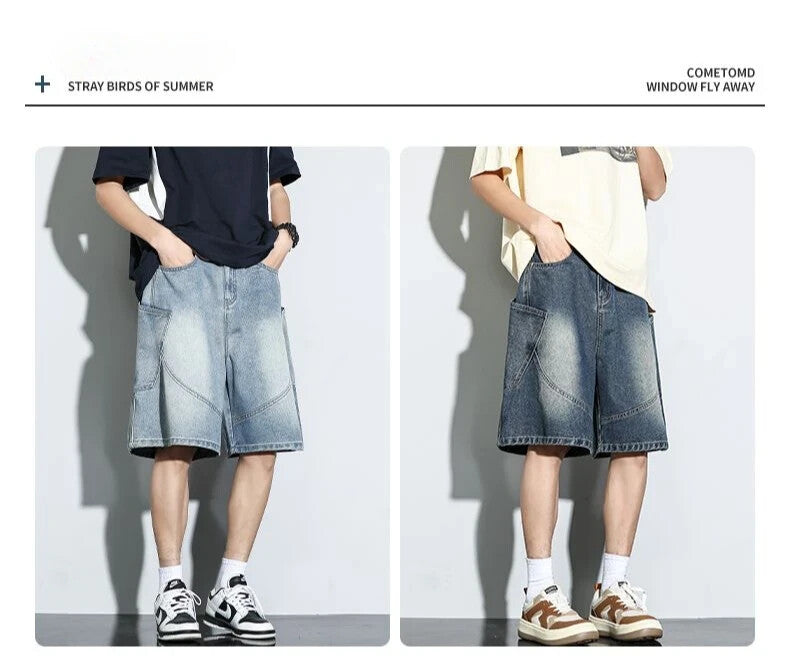 Baggy Denim Shorts Mens Jeans Shorts Casual Style Fashion Wear Jorts