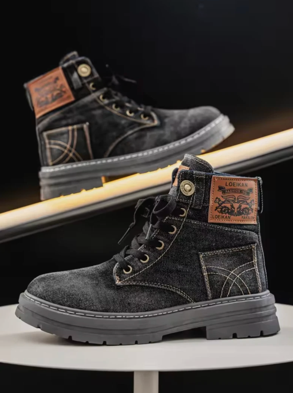 Denim Boots Outdoor Fashion Durable Unisex Denim Boots Blue Or Black