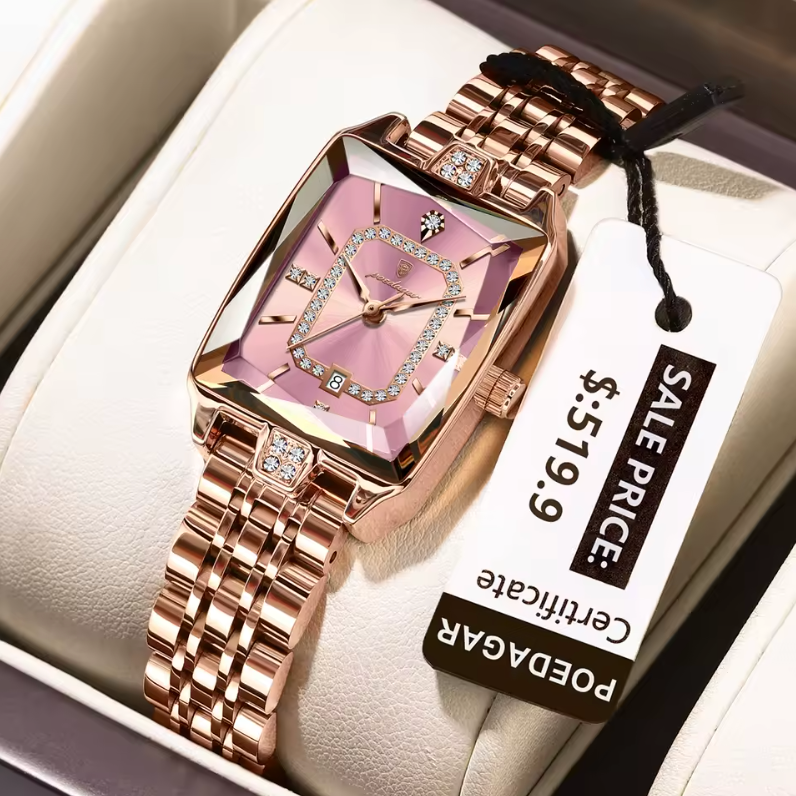 Premium Luxury Waterproof Rhombus Cut Hardened Glass Case Quartz Watch