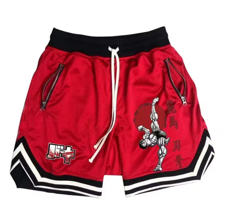 Mens Basketball Shorts Kung Fu Mesh Drawsting Casual Shorts
