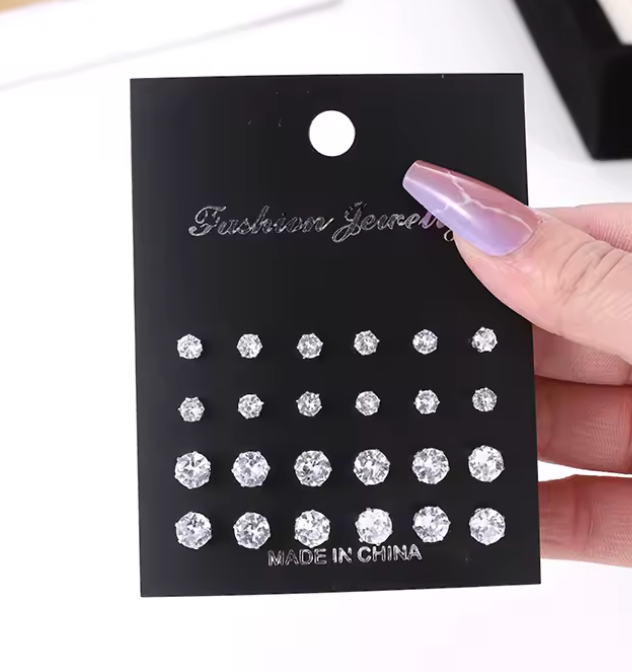 24pc Crystal Stud And Pearl Earrings 12 Pairs Package
