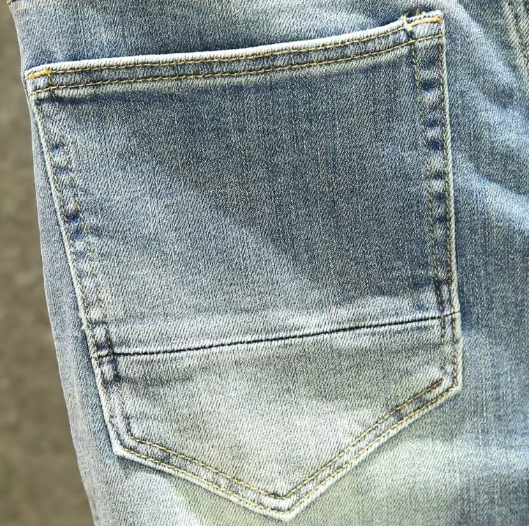 Mens Biker Jeans Street Fashion Denim Faded Slim Fit Blue Jeans