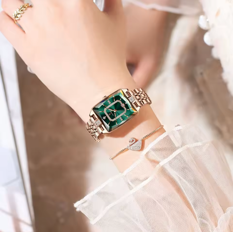 Premium Luxury Waterproof Rhombus Cut Hardened Glass Case Quartz Watch