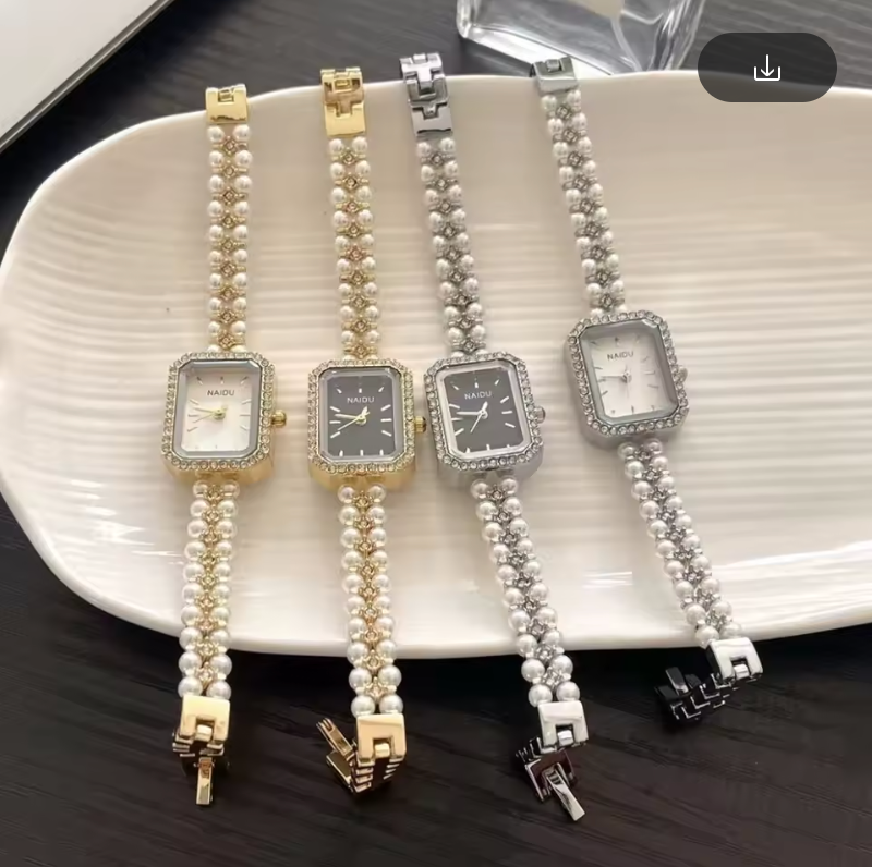 Ladies Pearl Band Luxury Watch Classy Rectangle Design