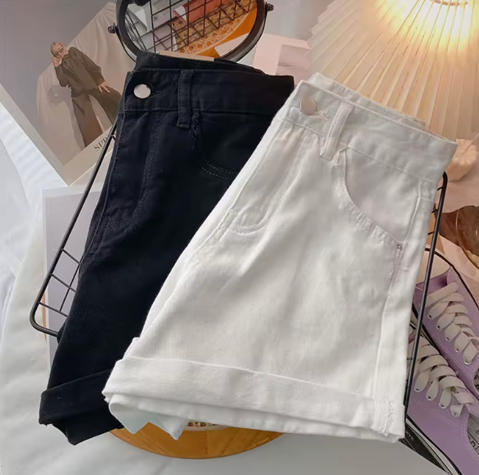 Womens Jean Shorts With Belt Cute Summer Style Mini Shorts Cuffed