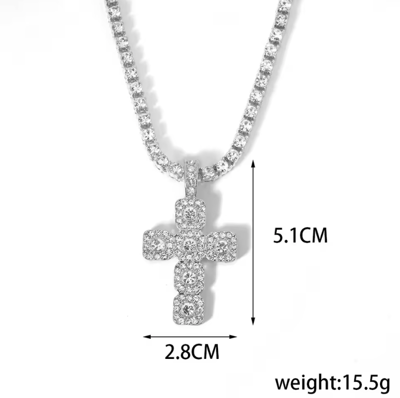 Cubic Chain Cross Pendant Full Rhinestone Dimond Street Style Fashion Necklace