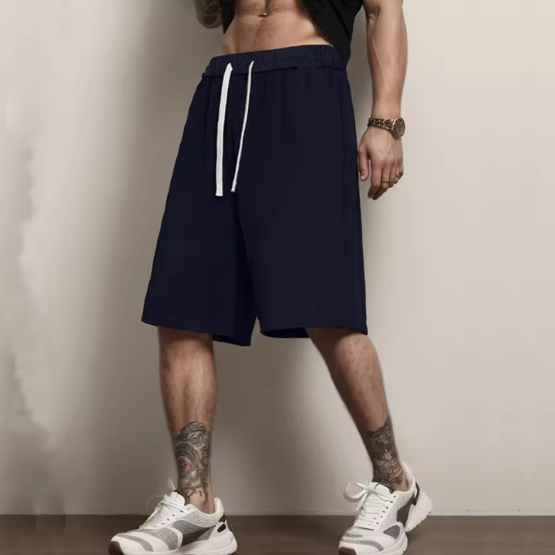 Casual Mens Drawstring Shorts Polyester Cotton Blend Fast Drying Light Weight