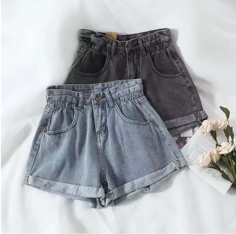 Womens Short Casual Denim Jean Shorts Elastic Stretch Waist For Slight Adjust