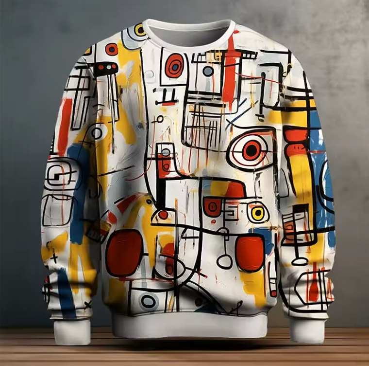 Abstract Art Designed Long Sleeve Sweater T-Shirt Unique Patterened Fashion