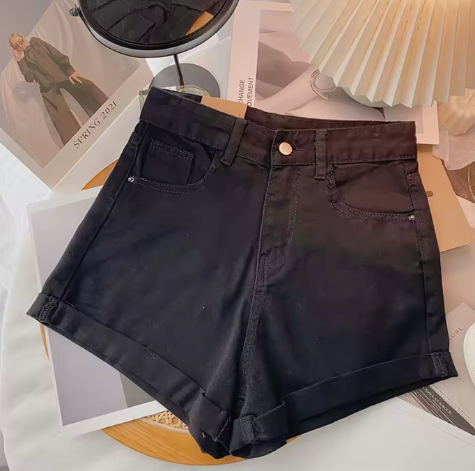 Womens Jean Shorts With Belt Cute Summer Style Mini Shorts Cuffed