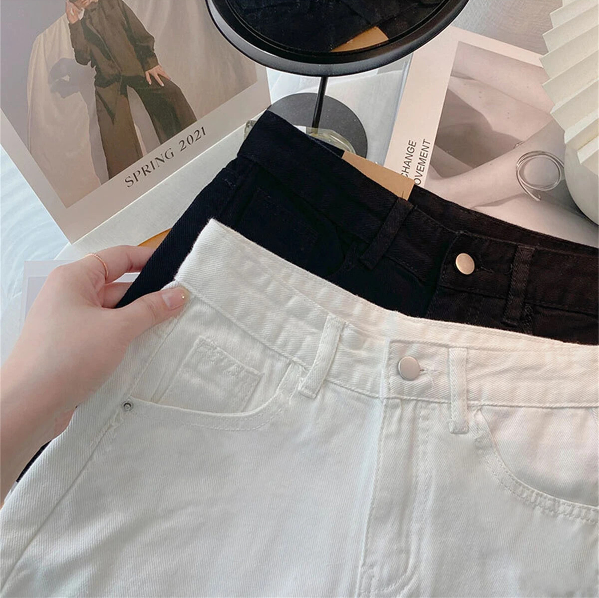 Womens Jean Shorts With Belt Cute Summer Style Mini Shorts Cuffed