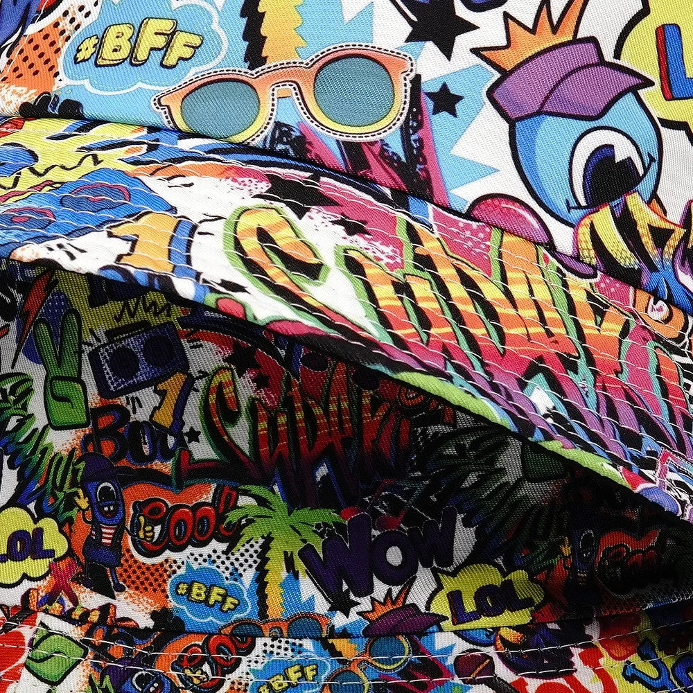 58-60cm Bucket Hat Comic Graphic Multicolor Bucket Style Round Brim Hat