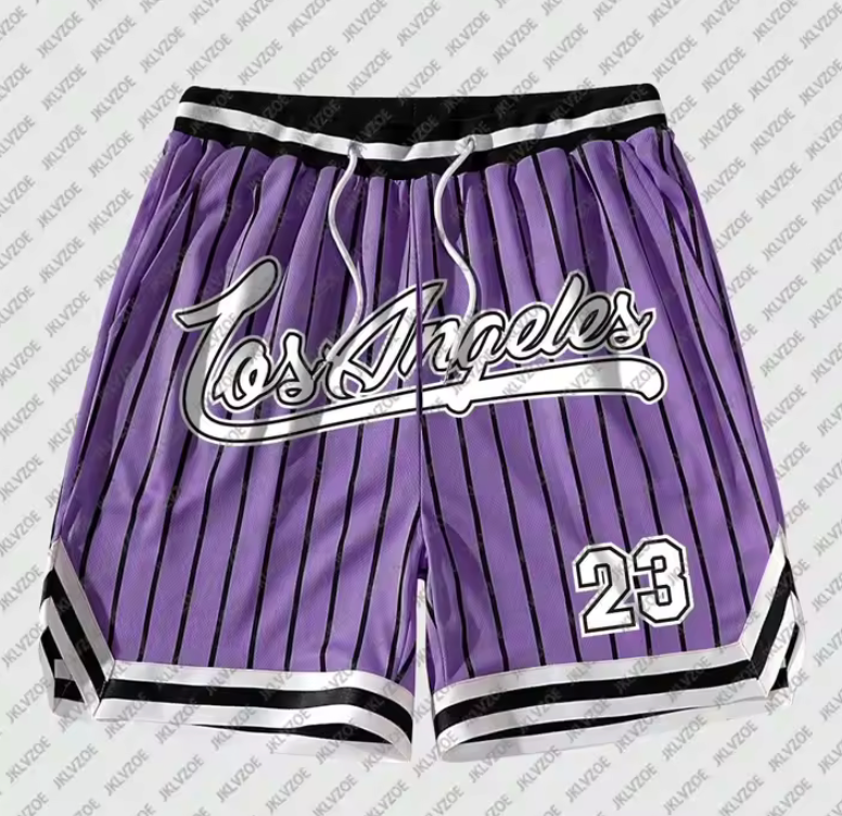 Los Angeles 23 Basketball Shorts Drawstring White Stripe Athletic Fashion Shorts