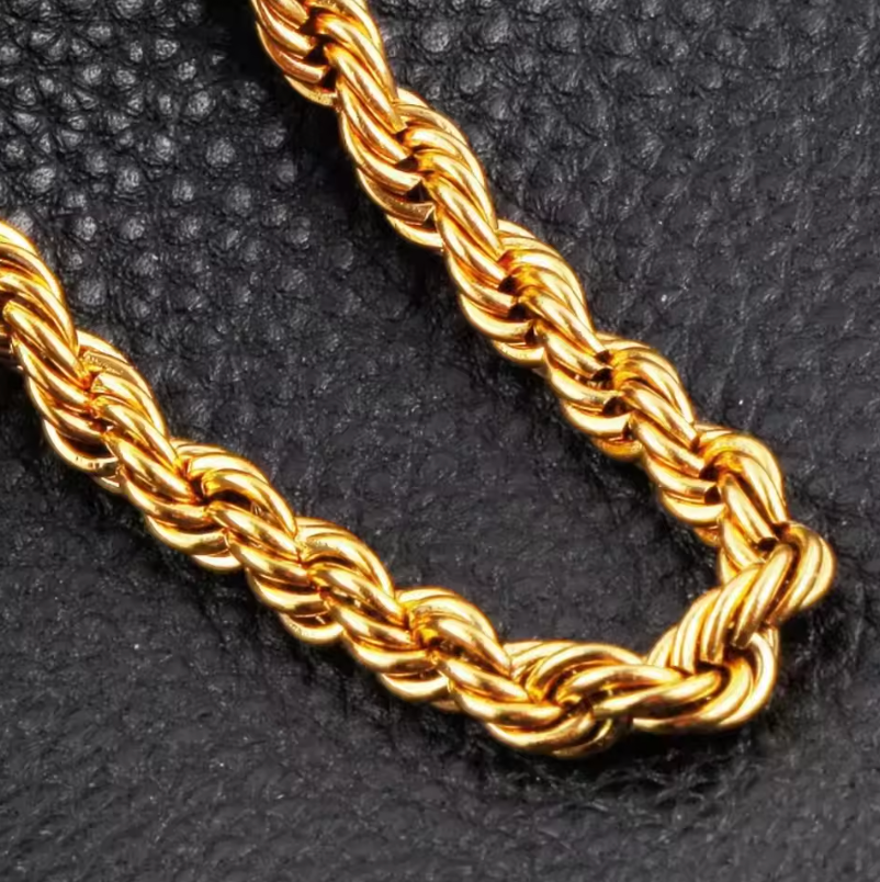 Real 18k Gold Plated Steel Golden Luxury Rope Chain Unisex Necklace