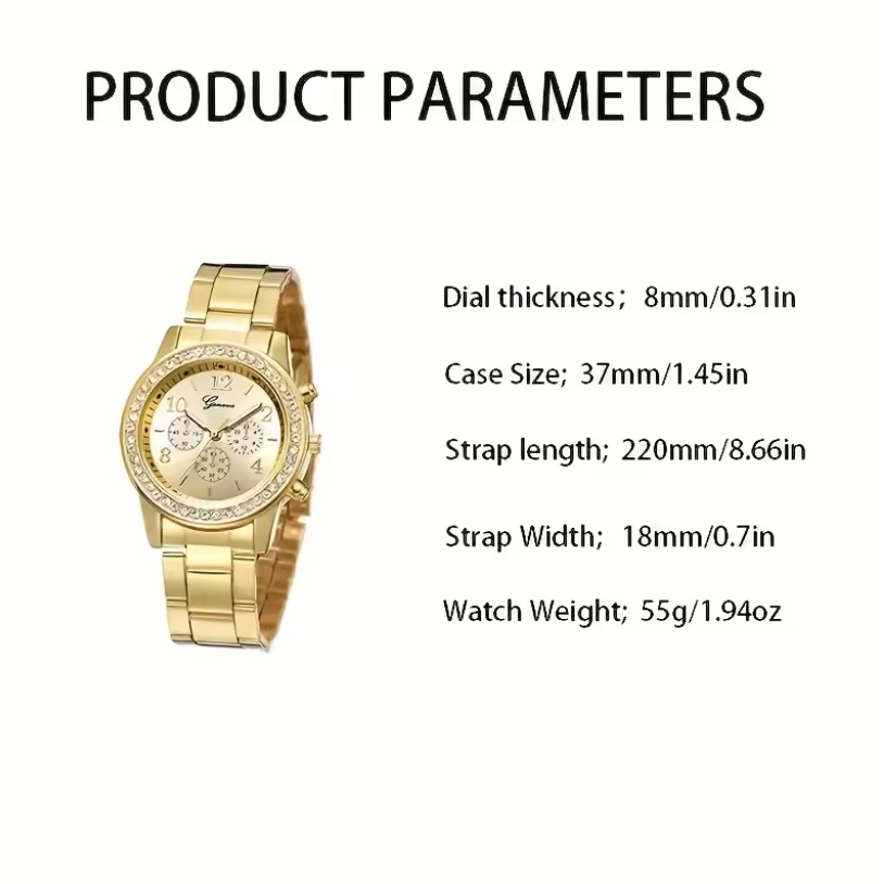 Womens Style 5pc Watch And Bracelets Set Pearl Gold And Silver