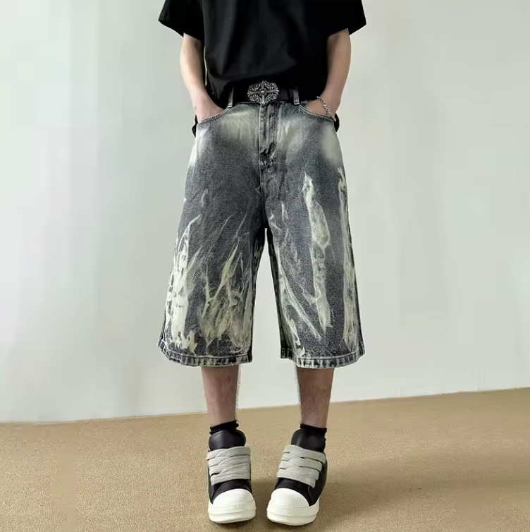 Edgy Style Retro Goth Denim Extra Long Jean Shorts Premium Qualtiy Unisex Jorts