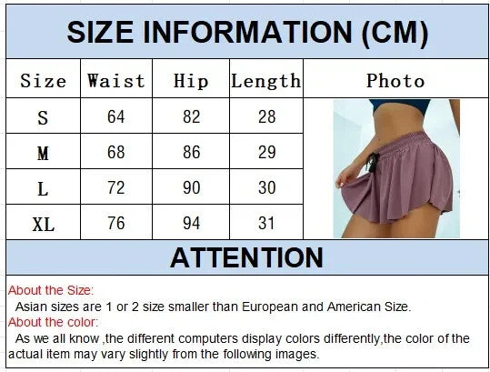 Womens Loose Fit Draw String Athletic Skirt With Tight Fit Under Shorts