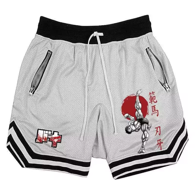 Mens Basketball Shorts Kung Fu Mesh Drawsting Casual Shorts