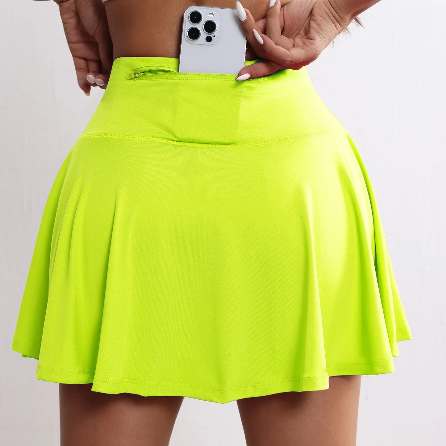Womens Spandex Athletic Tennis Skirt With Pack Zipper Pocket And Phone Pocket