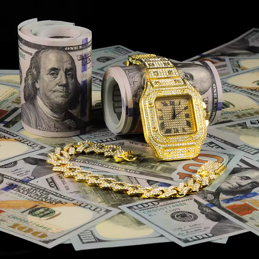 3pc Iced Out Jewelry Chain Watch And Bracelet Gold Or Silver Luxury Style