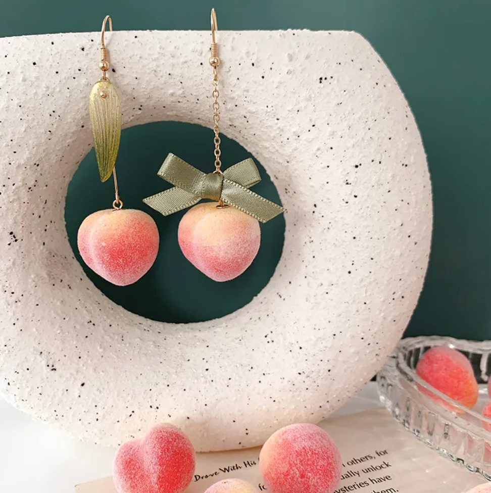 Dangling Peaches Fruit Peach tree Earrings Pair