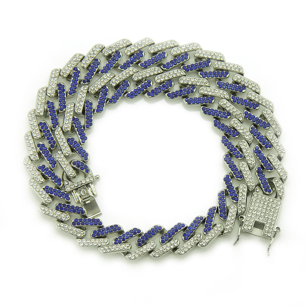 Mens Fashion Miami Cuban Link Colored Diamond Gem Necklace