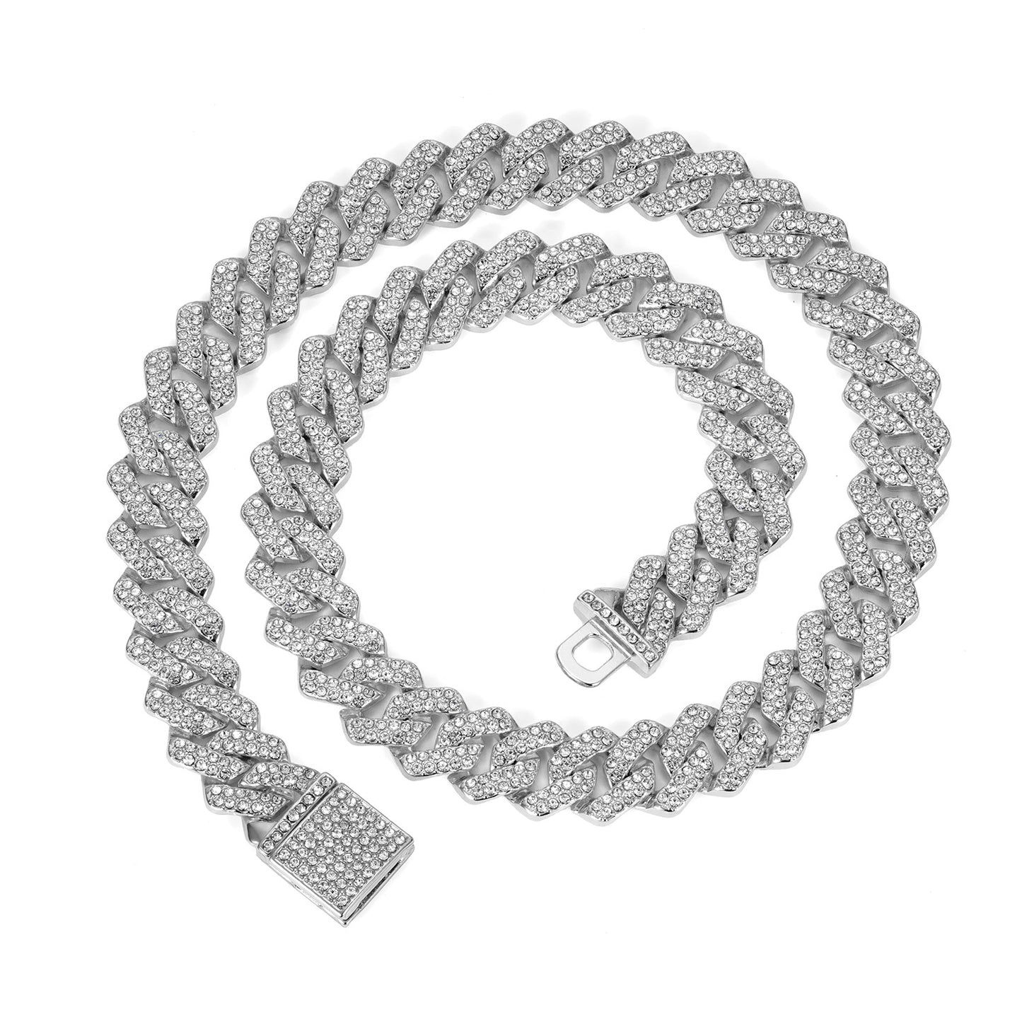 Mens Diamond-shaped Cuban Link Zinc Alloy Chain Necklace