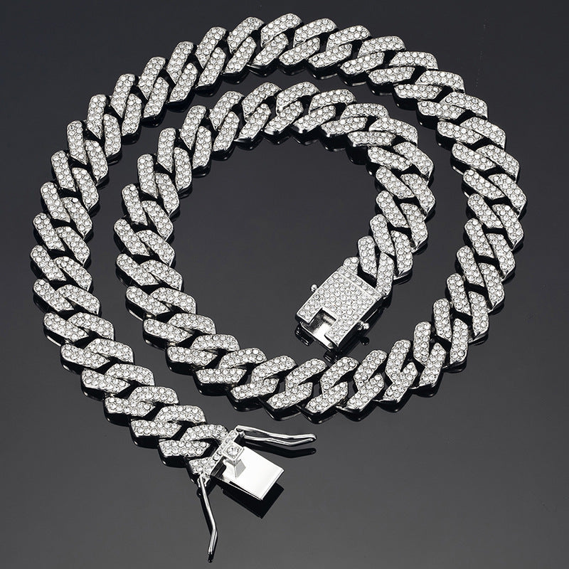 Mens Diamond-shaped Cuban Link Zinc Alloy Chain Necklace