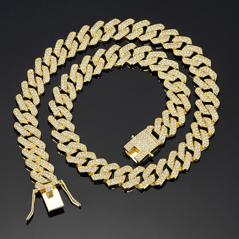 Mens Diamond-shaped Cuban Link Zinc Alloy Chain Necklace