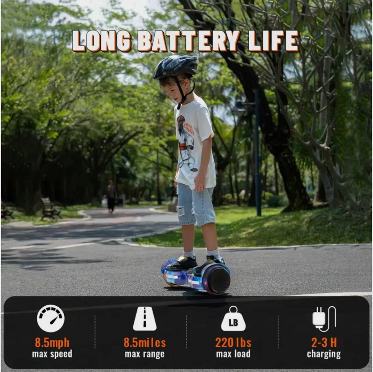 LED Light Up Bluetooth All Terrain HoverBoard 8.5mph, 8+ Mile Max Distance