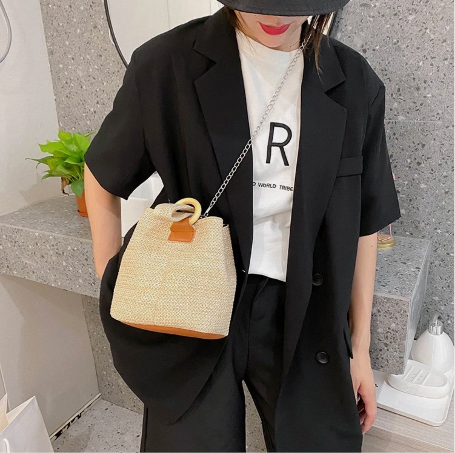 Straw Beach Hand Or Silver Chain Shoulder Strap Summer Bags