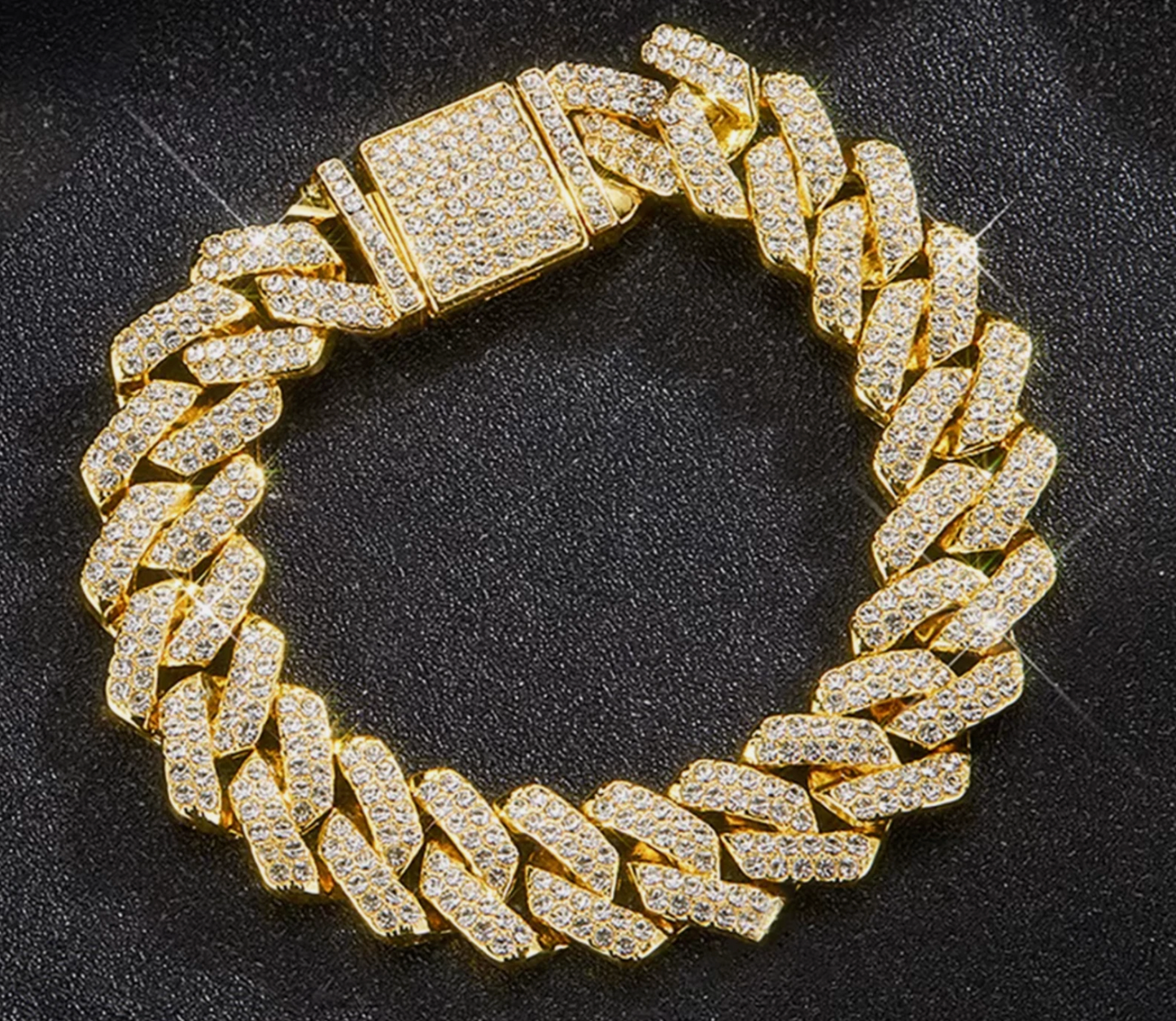 Mens Or Woman's Cuban Link Zinc Alloy Gold & Stone Glimmer Chain 16-24 Inch