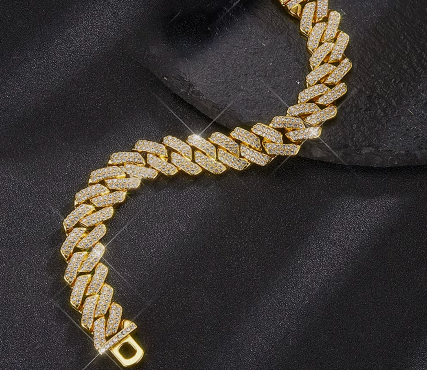 Mens Or Woman's Cuban Link Zinc Alloy Gold & Stone Glimmer Chain 16-24 Inch