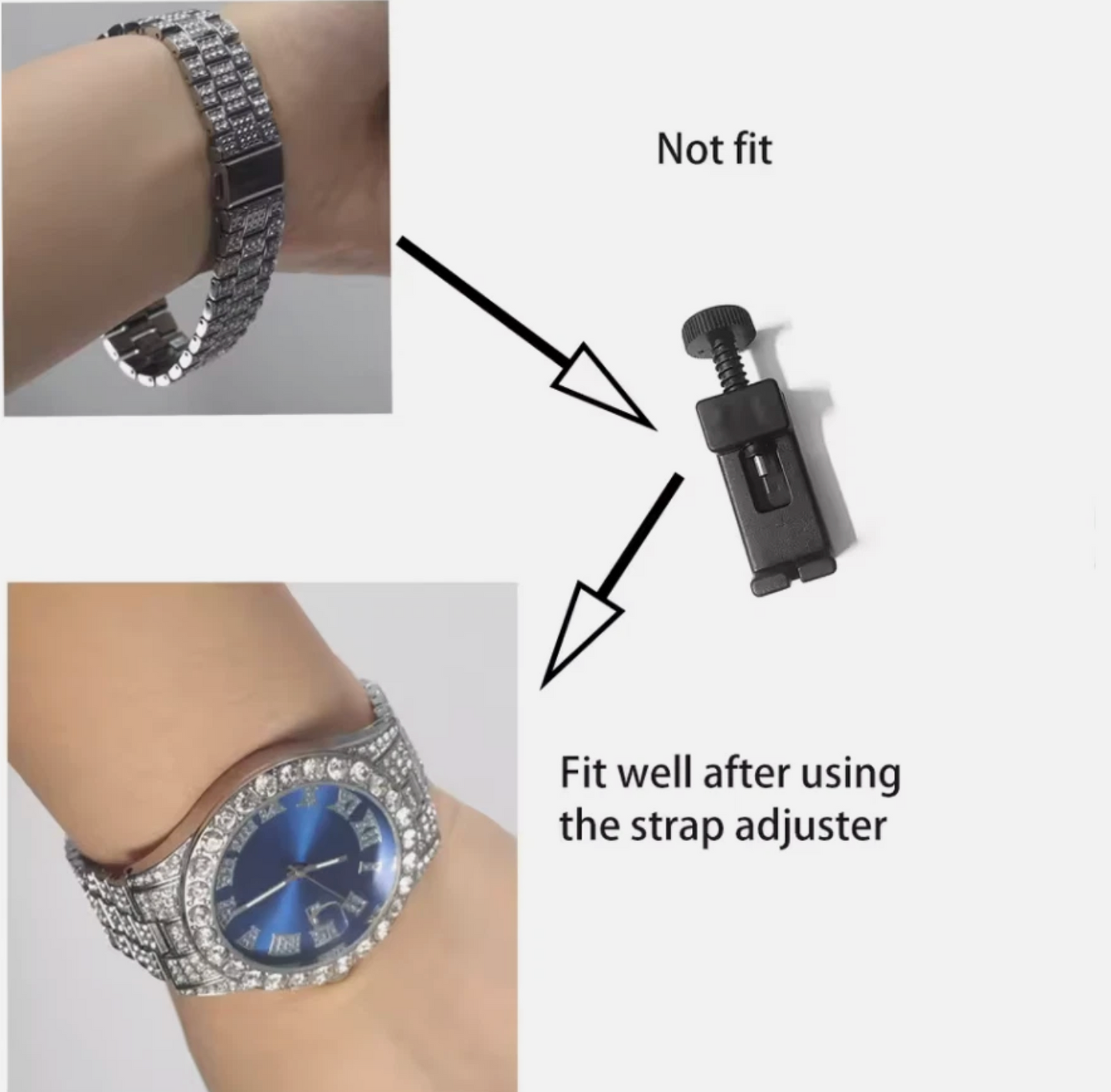 3pc Iced Out Mens Luxurious Watch, Cuban Link Chain & Bracelet Set