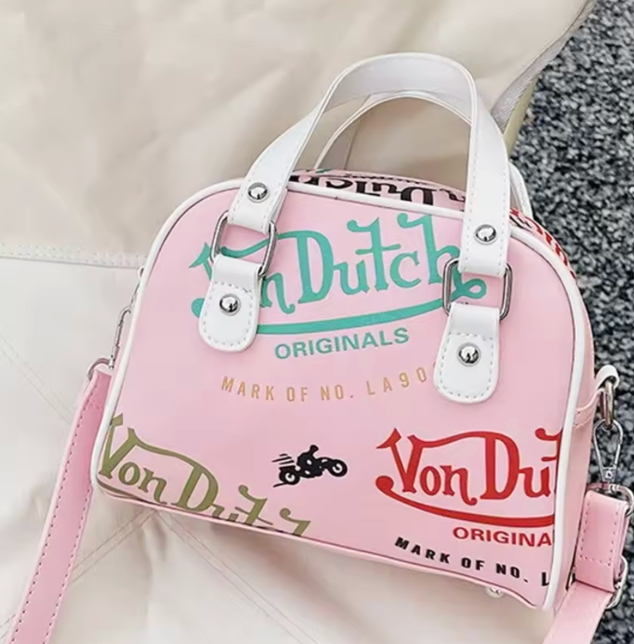 Woman’s Von Dutch Zipper Pouch Shoulder Hand Bags, Pink White Blue & More