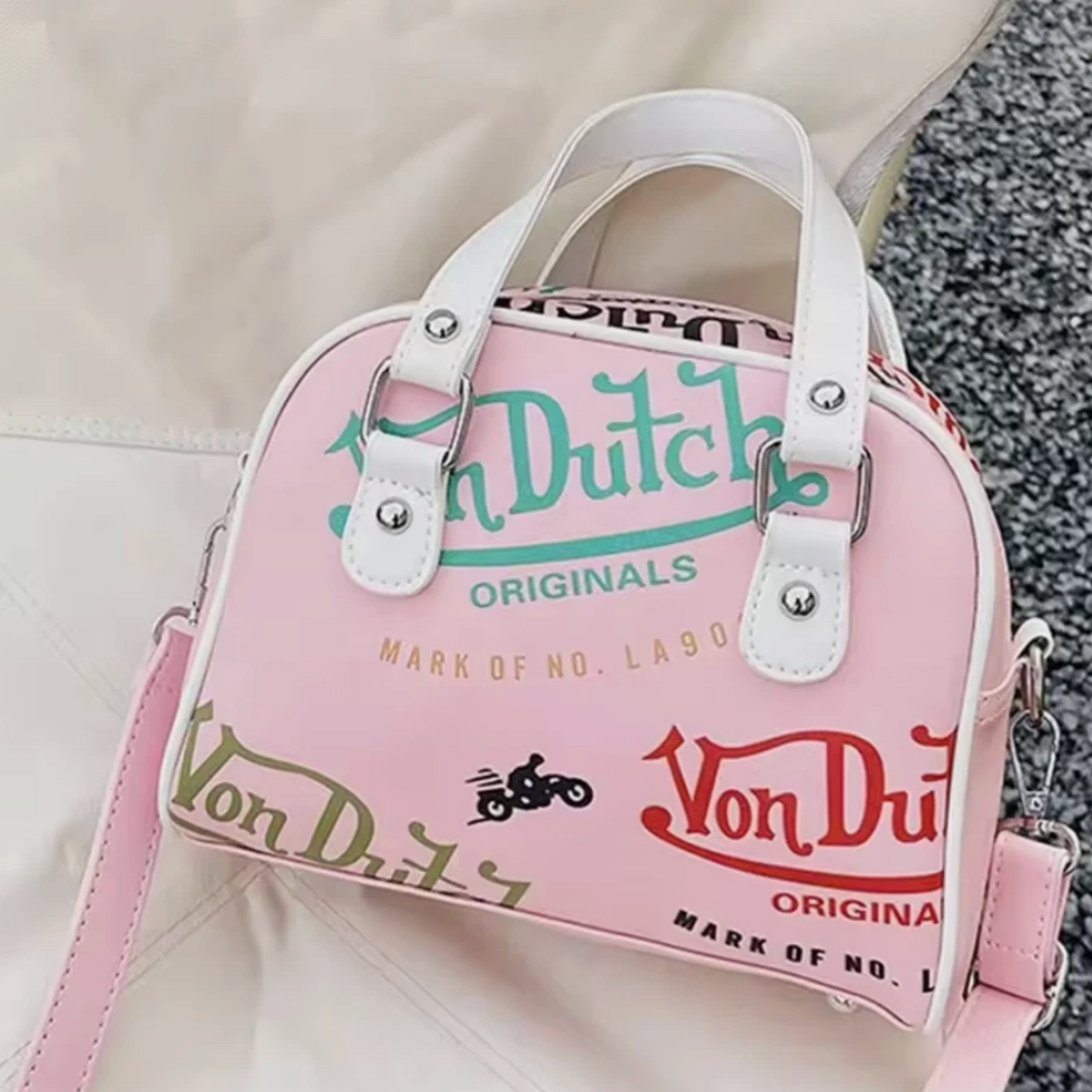 Woman’s Von Dutch Zipper Pouch Shoulder Hand Bags, Pink White Blue & More
