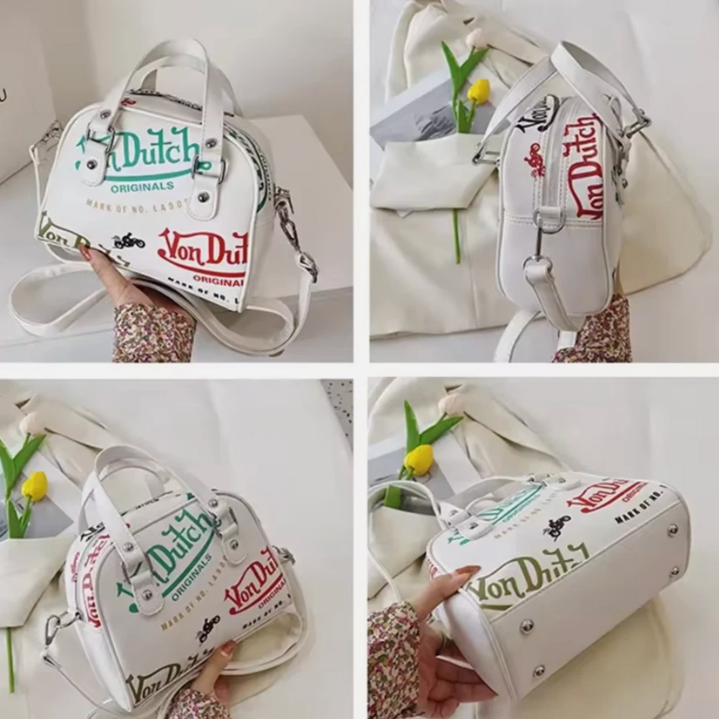 Woman’s Von Dutch Zipper Pouch Shoulder Hand Bags, Pink White Blue & More