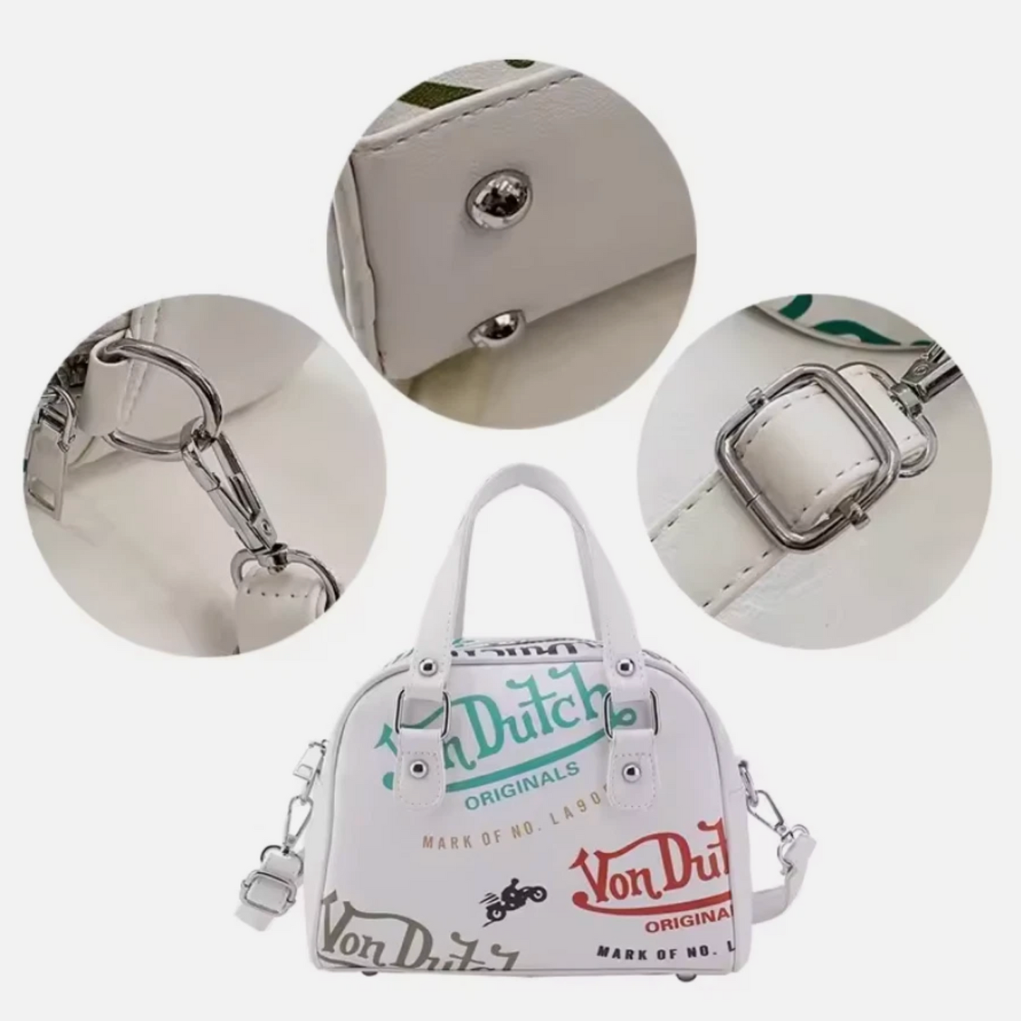 Woman’s Von Dutch Zipper Pouch Shoulder Hand Bags, Pink White Blue & More