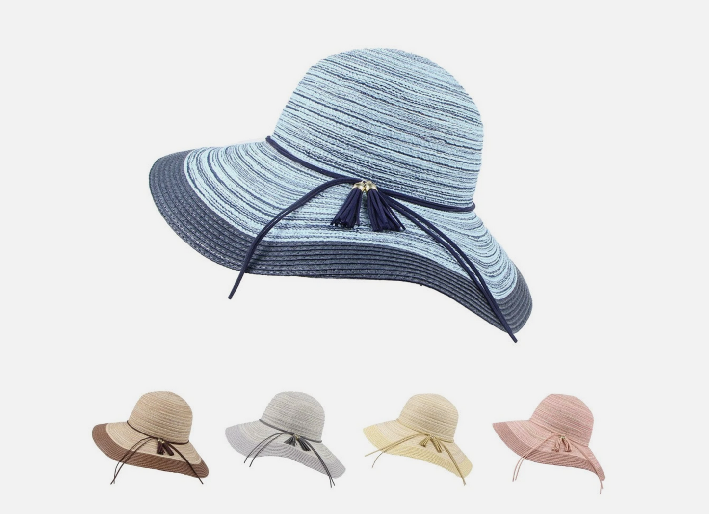 Woman’s Cotton Yarn Blend Beach Sun Hat And Tassel 22.4in Circumference
