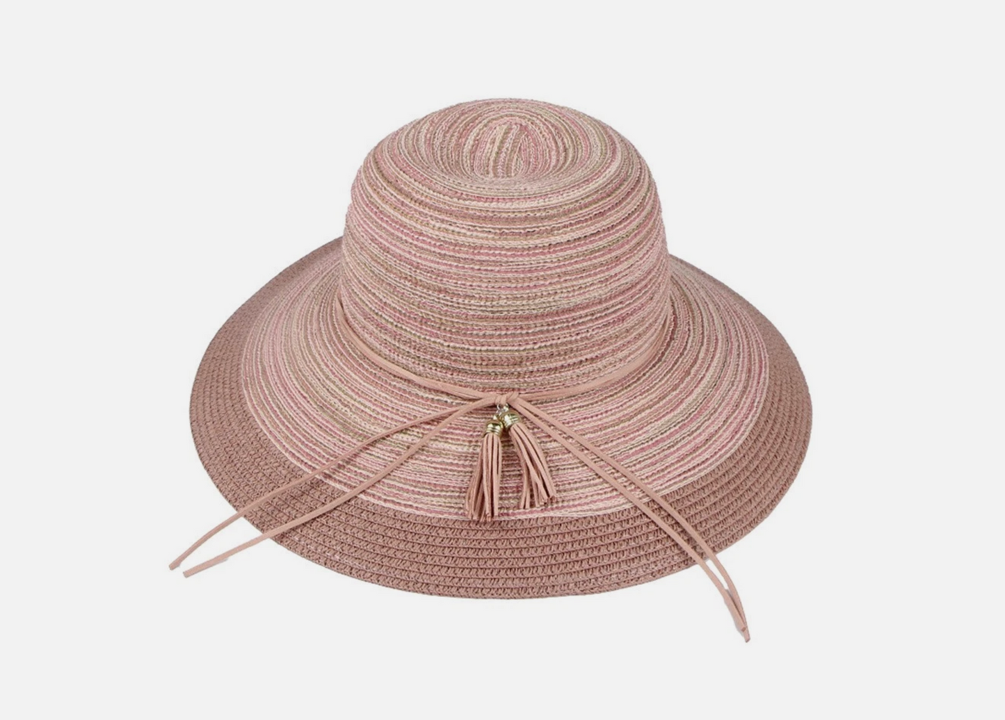 Woman’s Cotton Yarn Blend Beach Sun Hat And Tassel 22.4in Circumference