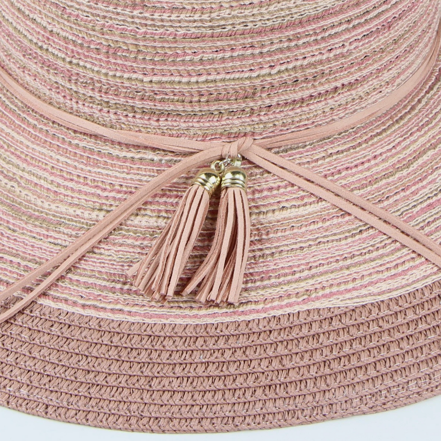 Woman’s Cotton Yarn Blend Beach Sun Hat And Tassel 22.4in Circumference