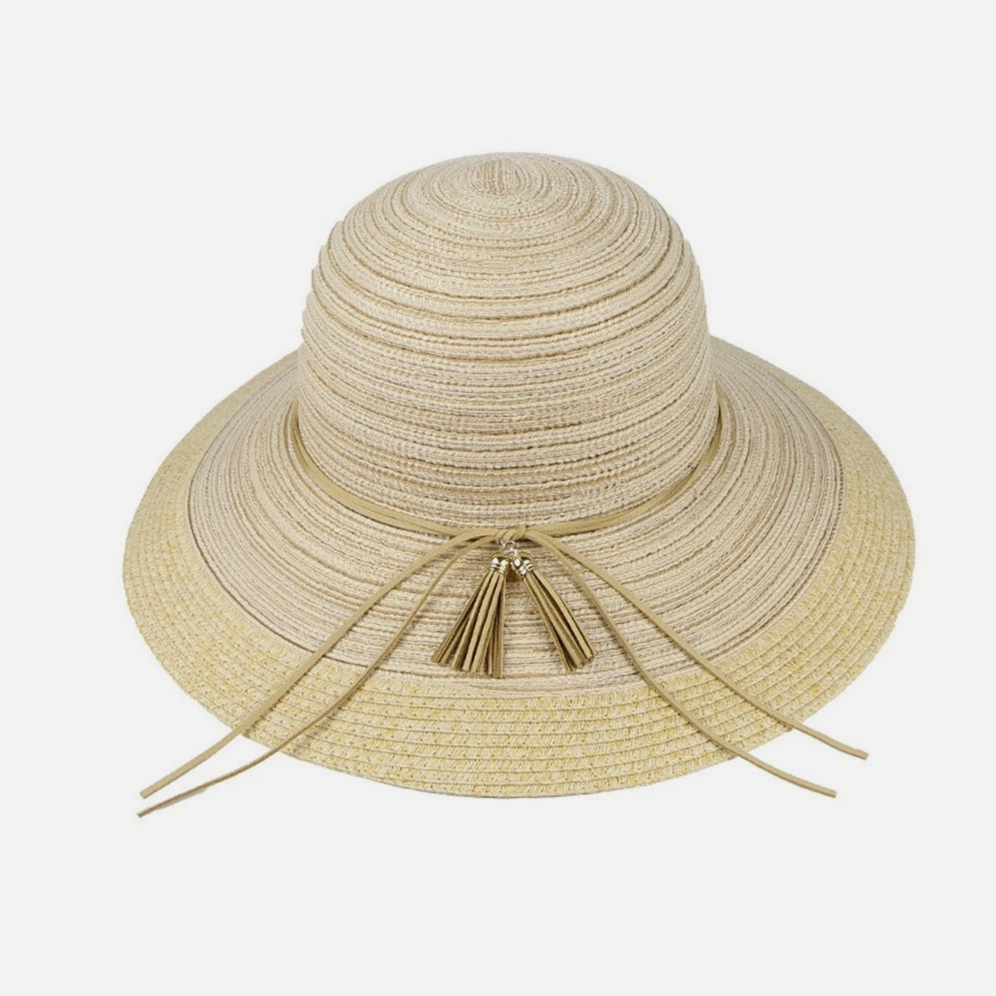 Woman’s Cotton Yarn Blend Beach Sun Hat And Tassel 22.4in Circumference