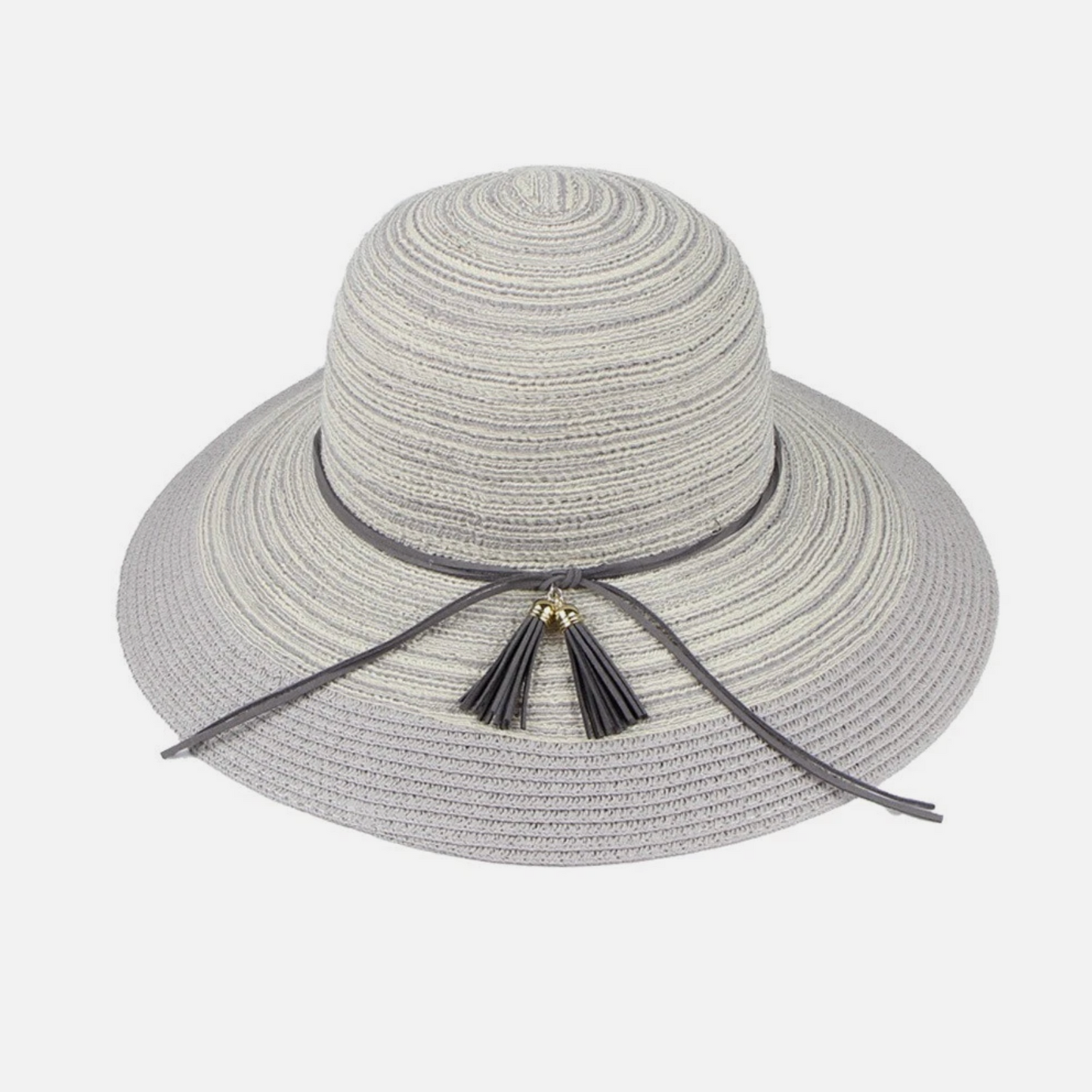 Woman’s Cotton Yarn Blend Beach Sun Hat And Tassel 22.4in Circumference