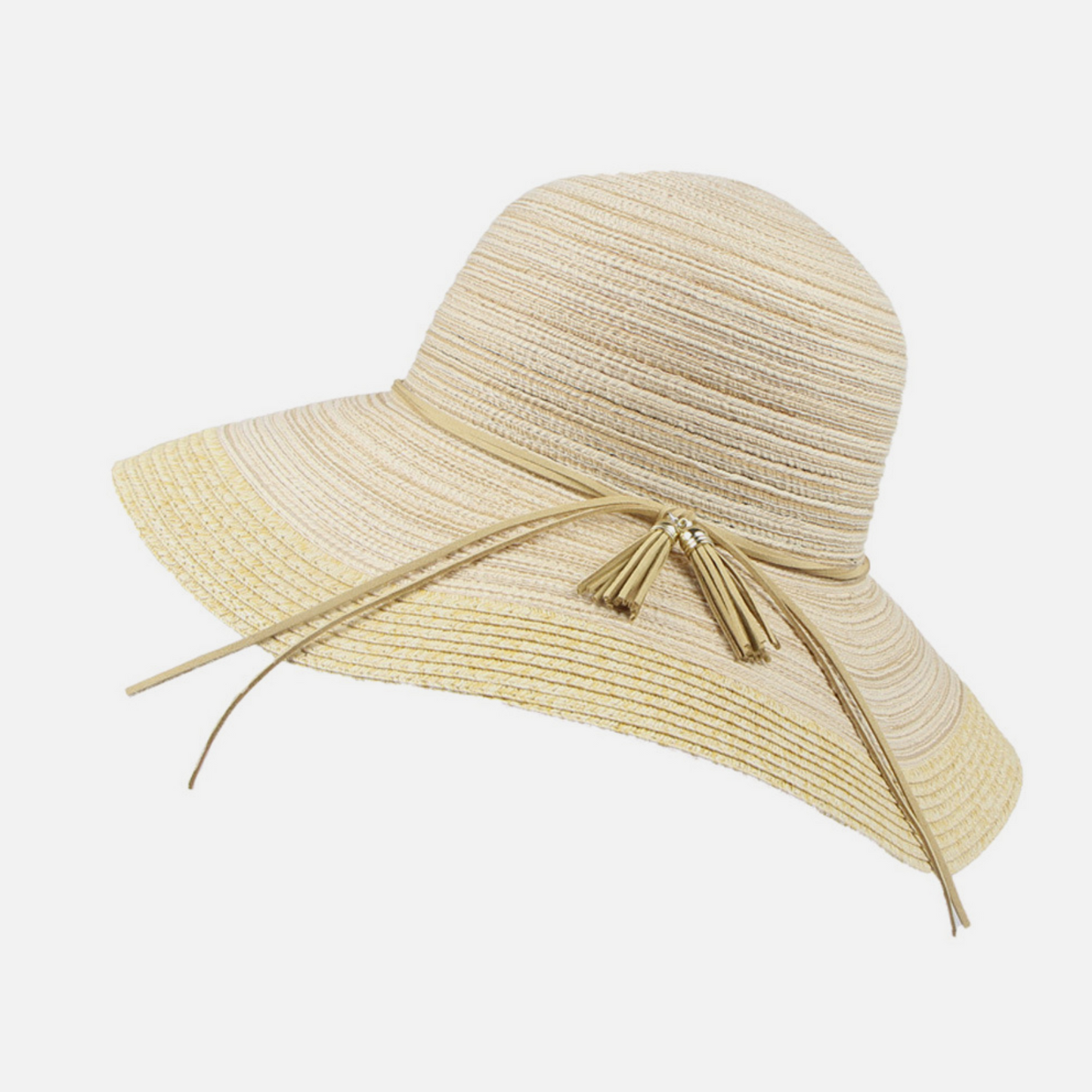 Woman’s Cotton Yarn Blend Beach Sun Hat And Tassel 22.4in Circumference