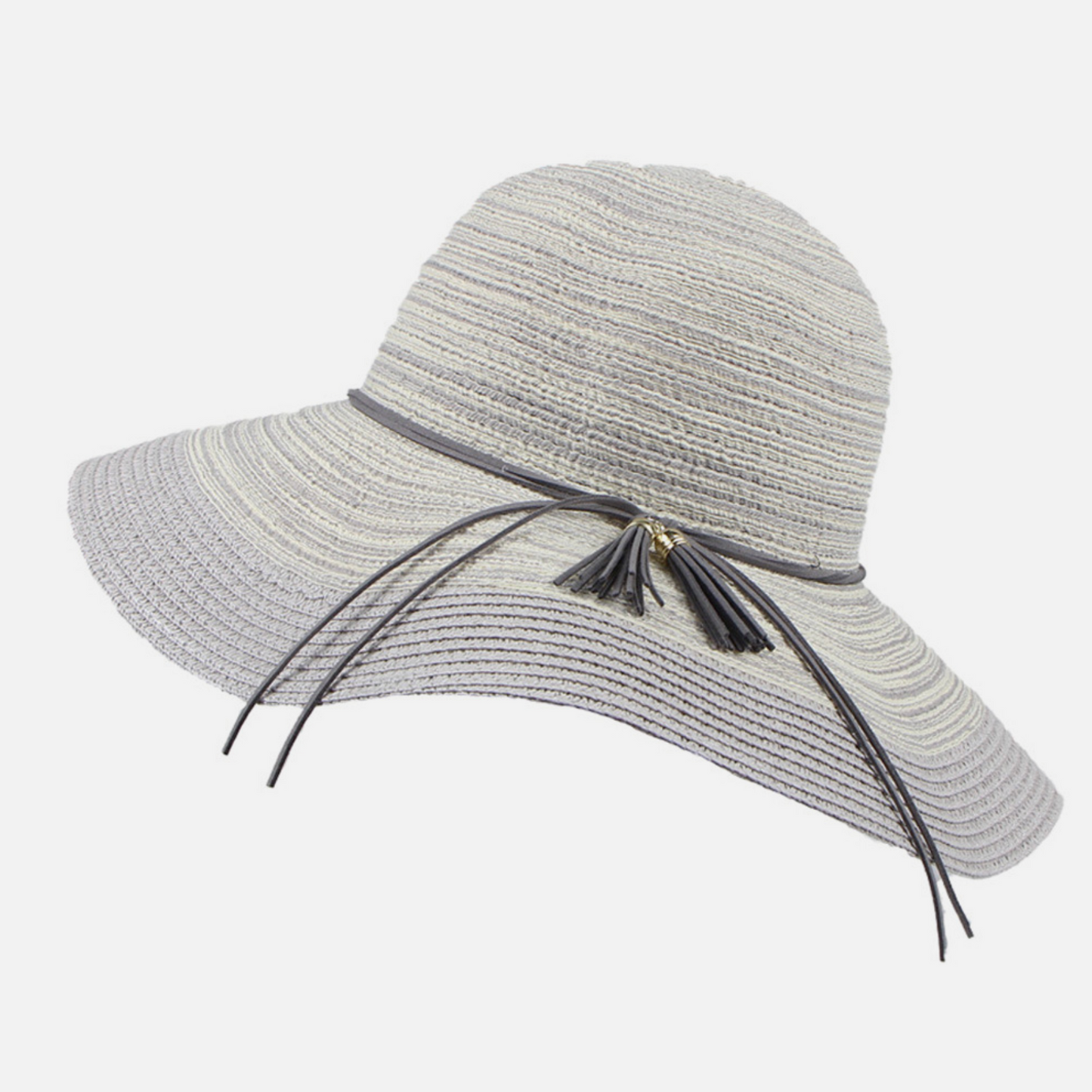 Woman’s Cotton Yarn Blend Beach Sun Hat And Tassel 22.4in Circumference