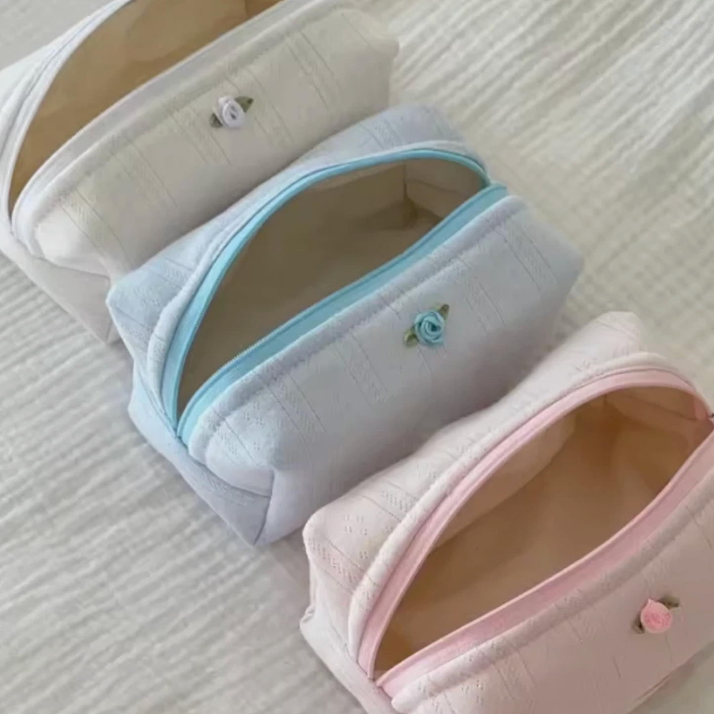 Ladies Make Up, Toiletry Small Mini Cotton Zipper Bag, Light Color
