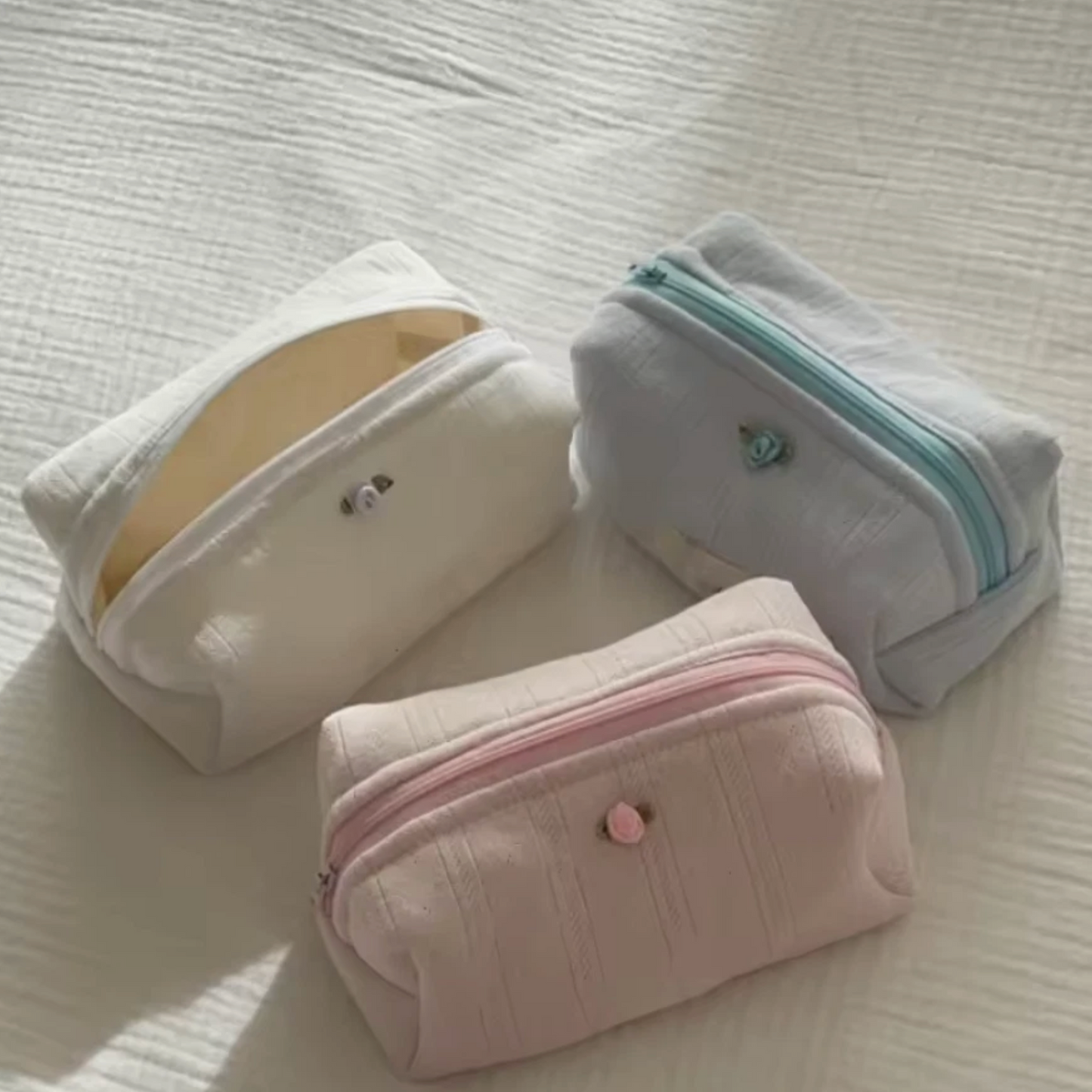 Ladies Make Up, Toiletry Small Mini Cotton Zipper Bag, Light Color