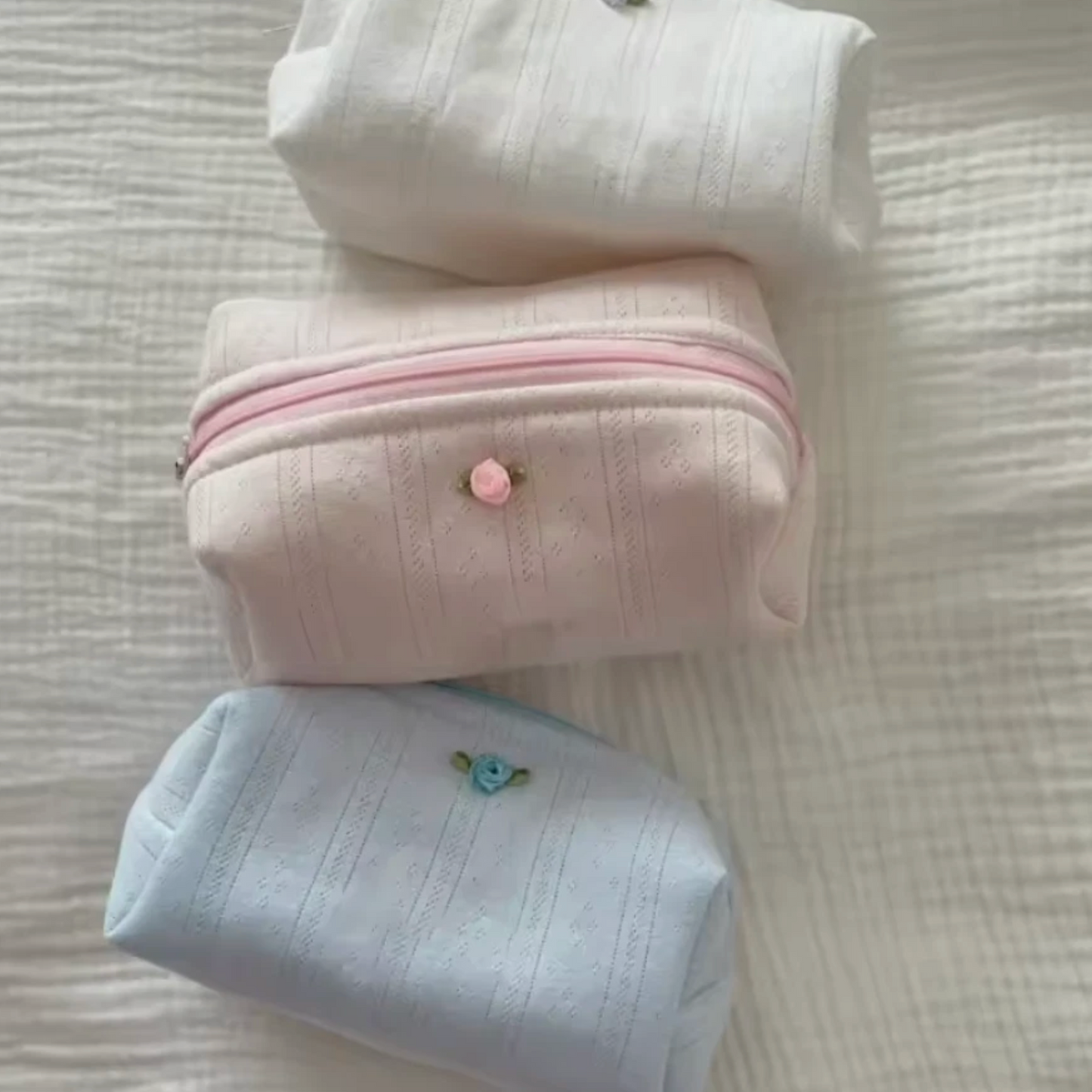 Ladies Make Up, Toiletry Small Mini Cotton Zipper Bag, Light Color
